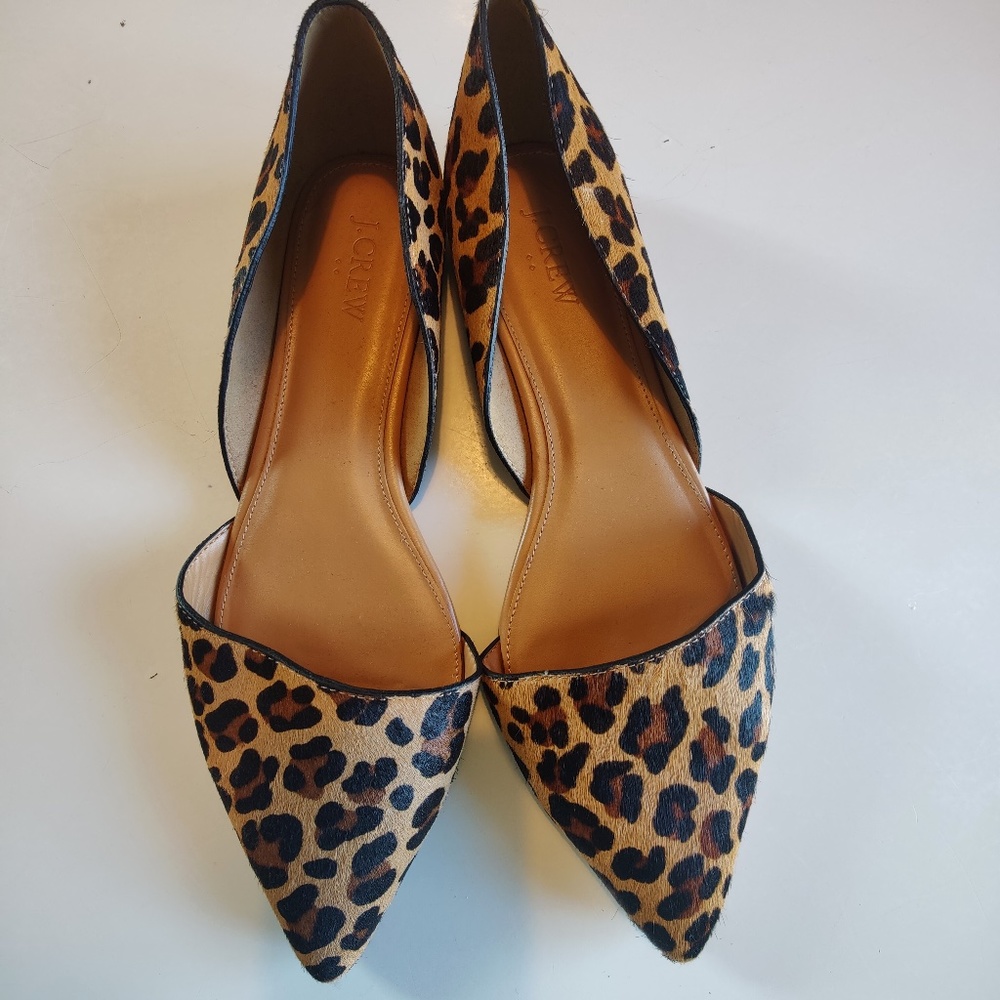 J. Crew Pointed Toe Calf Hair d'Orsay Leopard Print Flats - Size 10